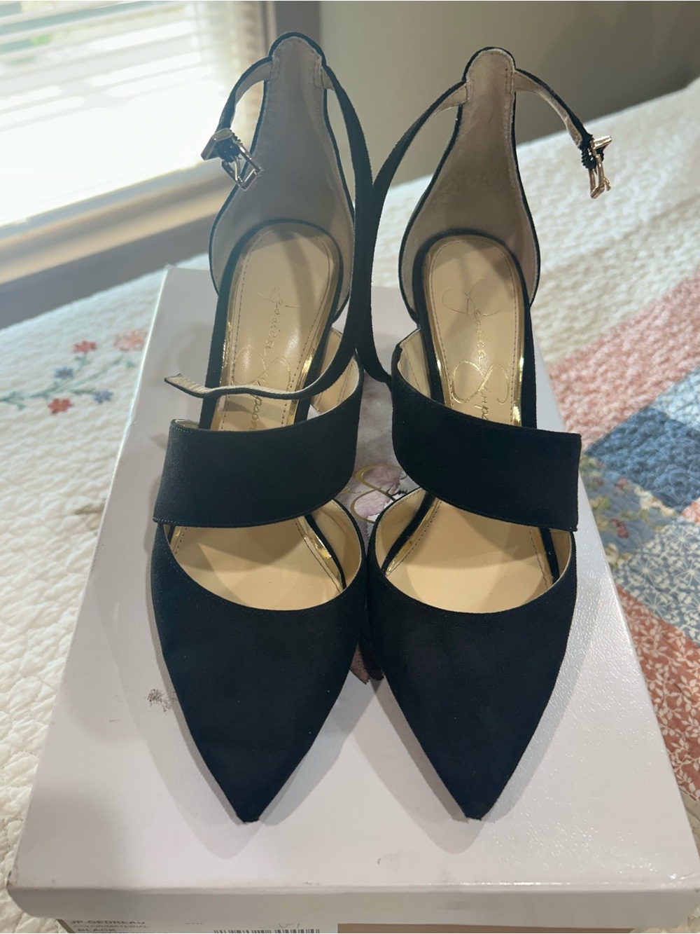 Jessica Simpson Black Pointed Toe Strappy Pumps